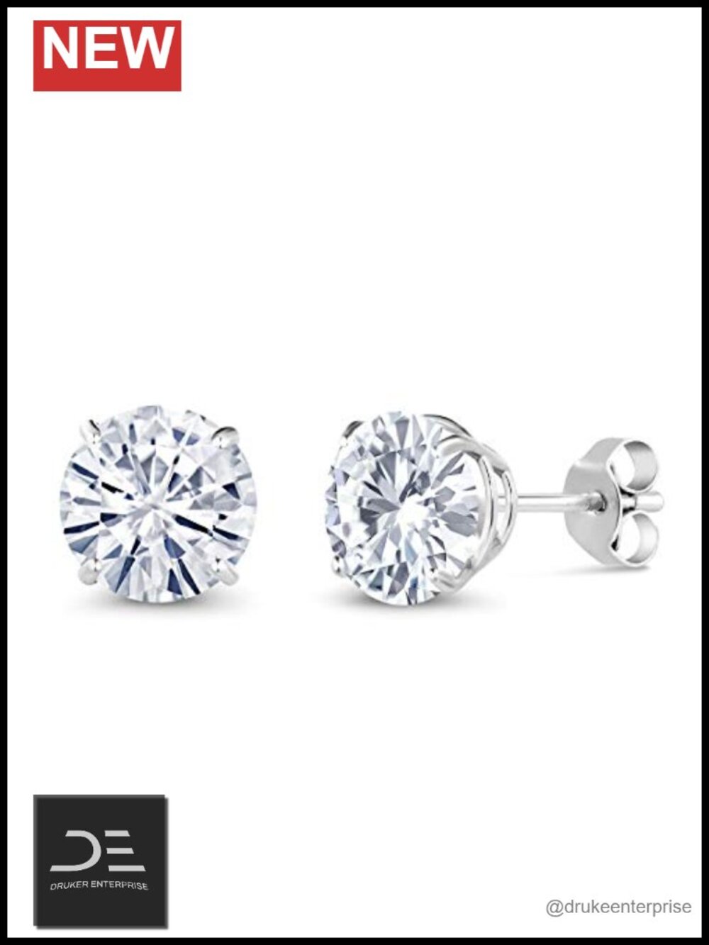 14K White Gold 2 CTTW Moissanite Round Stud Earrings Prong Set